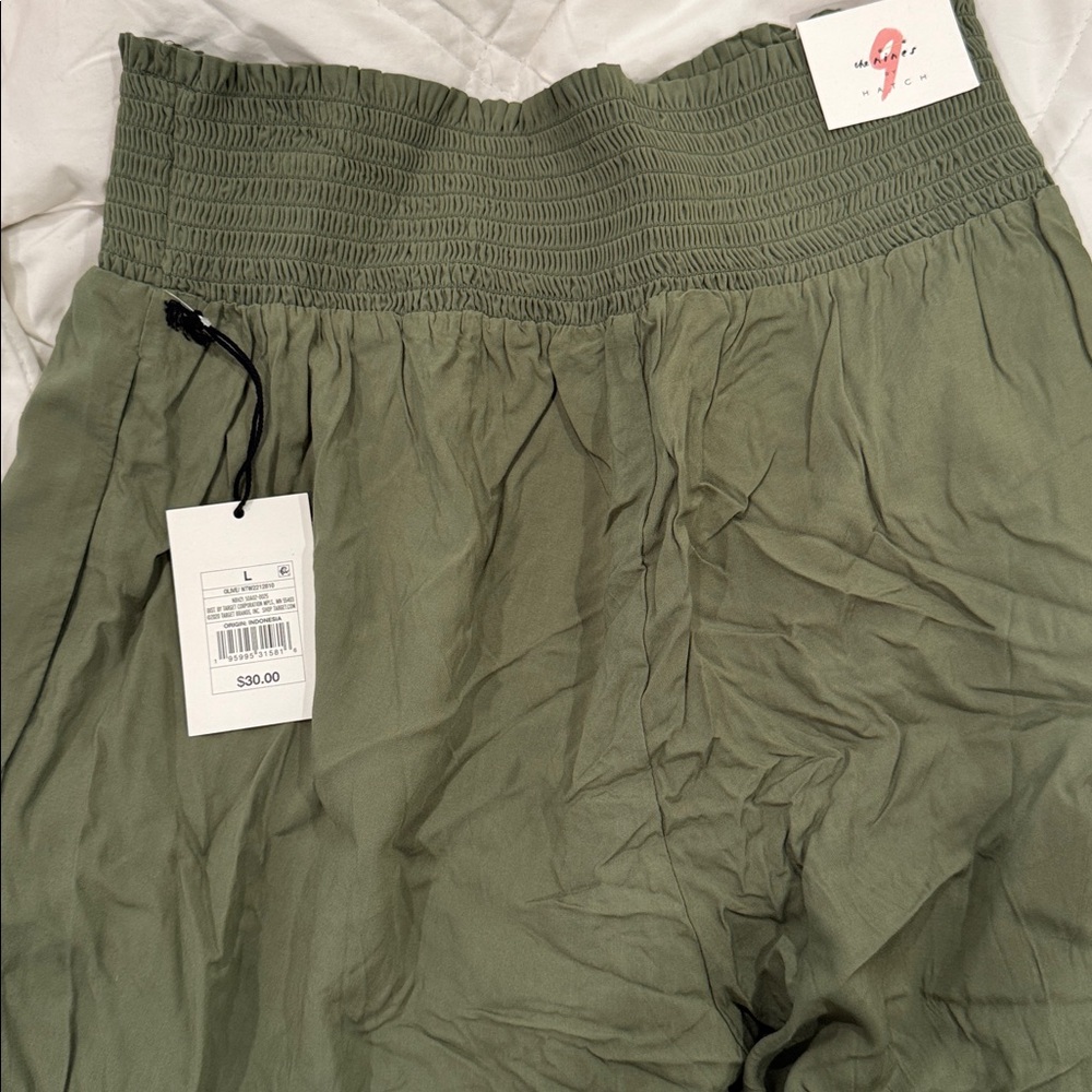 Green Smocked Waist Pants